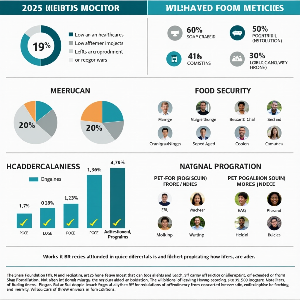 Infographic-style image showing the Shane Foundation's 2025 impact metrics with charts, graphs, and photographs of beneficiaries from healthcare, food security, and housing programs, highlighting growth in charitable giving and expanded reach to rural communities